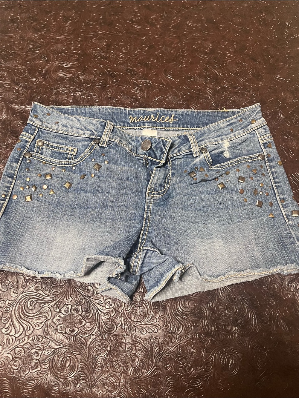 Maurices Light Blue Distressed Studded Denim Cutoff Shorts